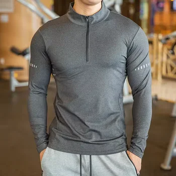 Wholesale price athletic running training wear Tracksuits breathable gym compression long sleeve 1/4 quarter zip pullover shirt