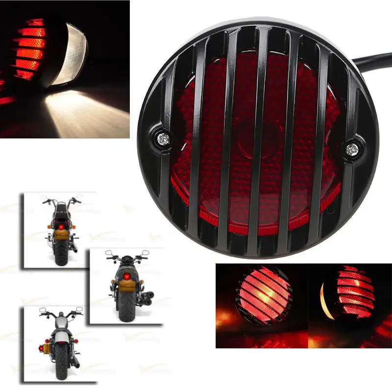 Motorcycle LED Taillight With E-Tested License Plate Holder – Red/Amber/White Lamps, Universal Fit