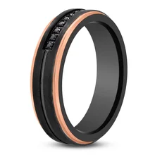 Luxury Tungsten Carbide Men's Ring Custom Vintage Fashionable CZ Black Inlay Wedding Band Gold Plated for Anniversary