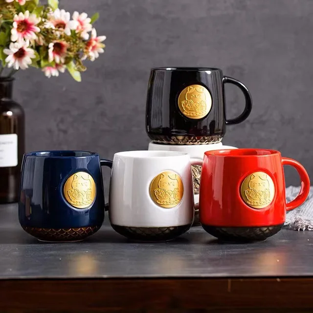 Mugs Manufacturers Ceramic Water Cup with Copper Sheet Bronze Seal Coffee Cup Customized Logo Mug Wholesale