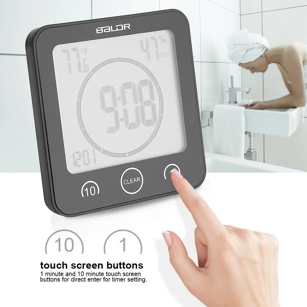 baldr b0007 lcd digitale wasserdichte dusch uhr mit timer funktion  temperture feuchtigkeit saugnapf wand uhr