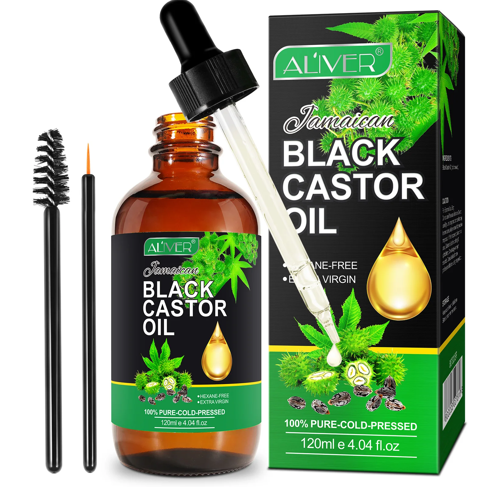 Huile De Ricin Noire Biologique ALIVER 60ml - Pressée à Froid - Pour Cheveux - Multi-bénéfices