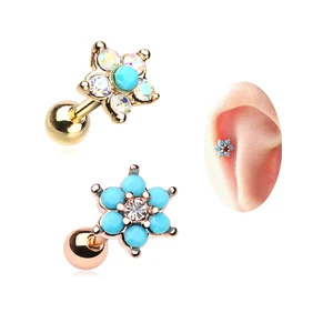 Xinfocus Hot Sale Ear Piercing Jewelry Turquoise Spring Flower Sparkle Cartilage 16G Helix Piercing Earring