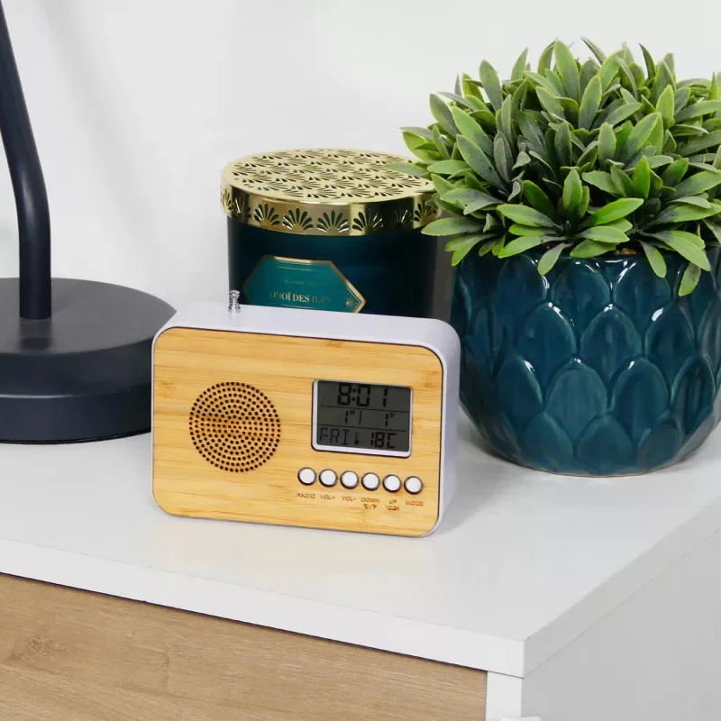 Factory Supply Weather Station Wake up Light Led Table Wooden Alarm Clock and Fm Alarm Clock