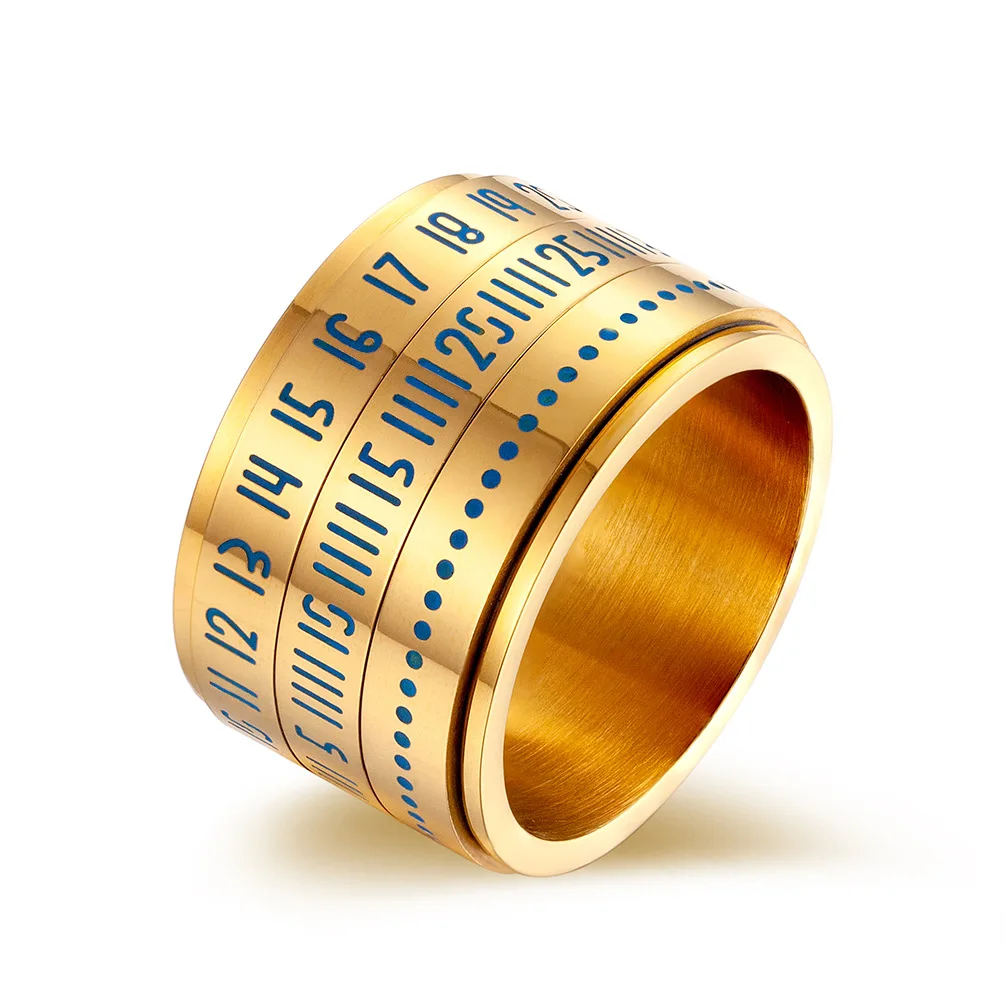 JZ385 Arabic Numerals Time Ring in 18K Gold Plated Stainless Steel
