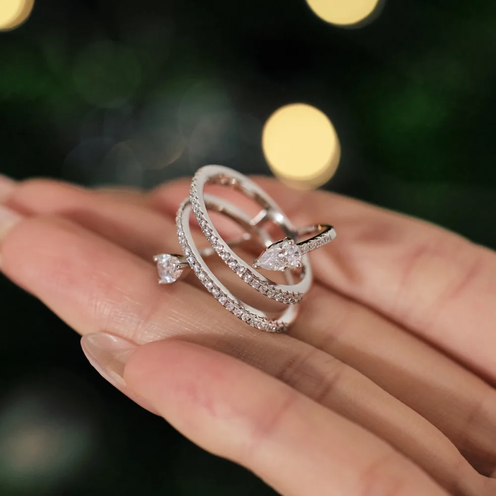 KAKODIY Gorgeous Fine Jewelry Matte Rhodium Plated 925 Sterling Silver Multi-Layered Eternity Band 5A Zirconia Bridal Ring detail 2