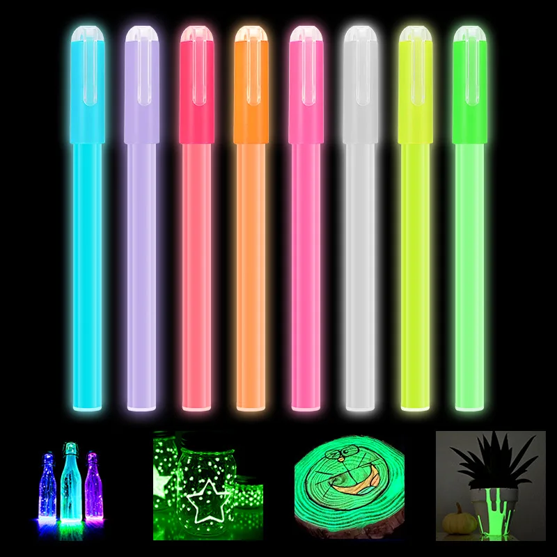 Wholesale 8 Colors Nontoxic Neon Glow In The Dark Ink Pen Marker Highlight Color Pen Markers