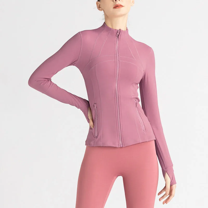High Elastic Long Sleeve Full Zip Running Slim Fit Yoga Jacket With