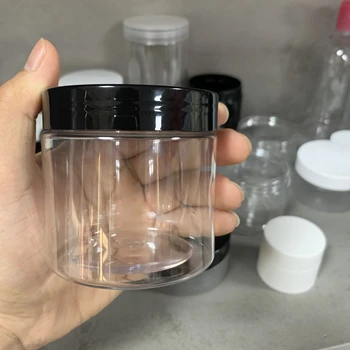 PET Clear Cosmetic Cream Jar Plastic Body scrub container with black lid 50ml 80ml 100ml 120ml 150ml 200ml 250ml 500ml 8oz PS