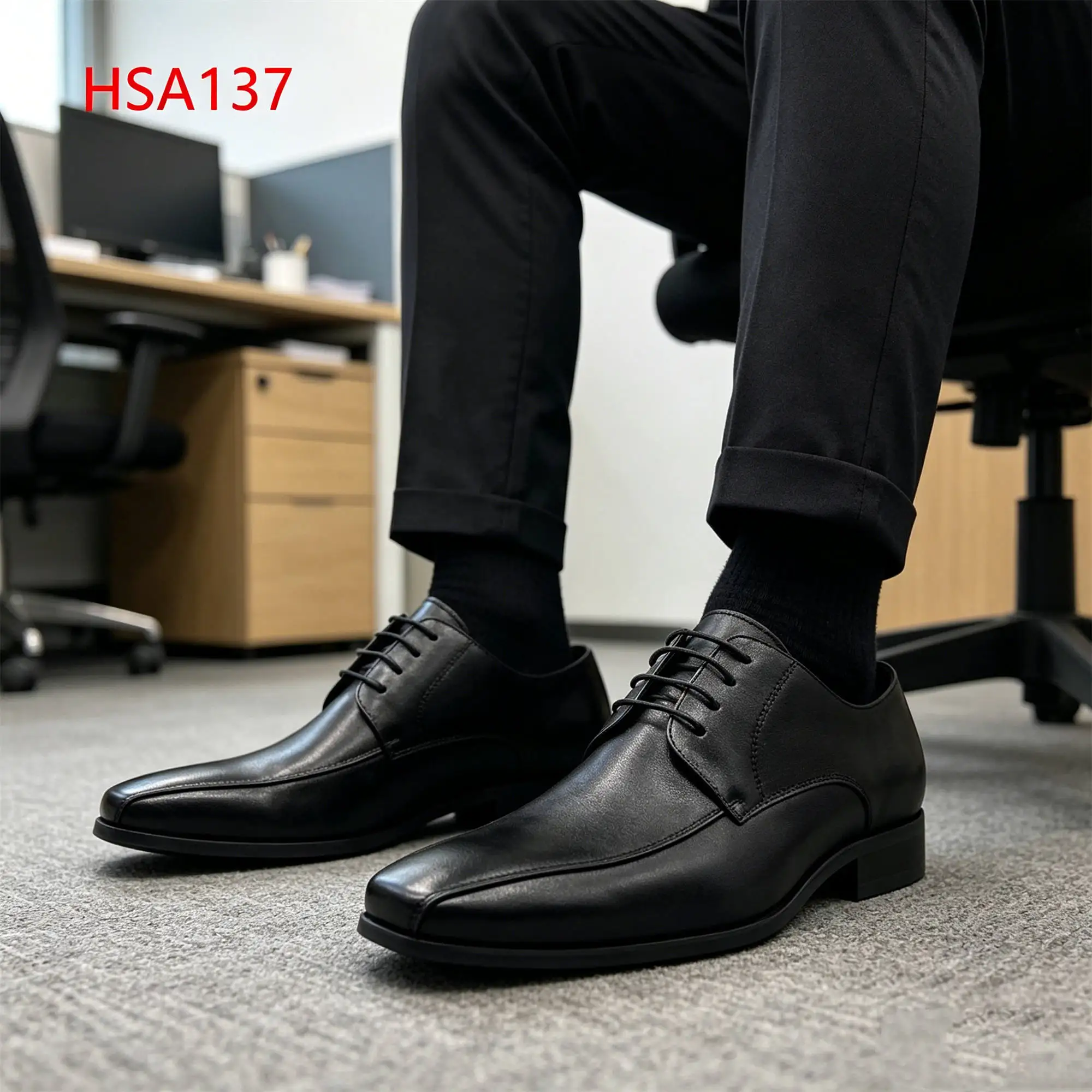 ZYF,Official Affairs Square Toe Style Durable Men Dress Shoes for Sale Workplace Commuting Lace up Black Uniform Shoes HSA137