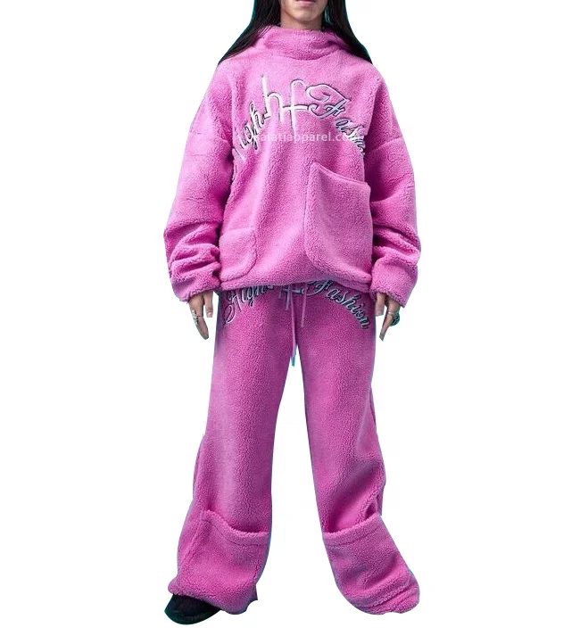 Unisex Tracksuits With Logo Custom Embroidery Fleece Oversized 100% Cotton Sweatsuit Jogger Flared Sweatpants and Hoodie Set Men gallery 2