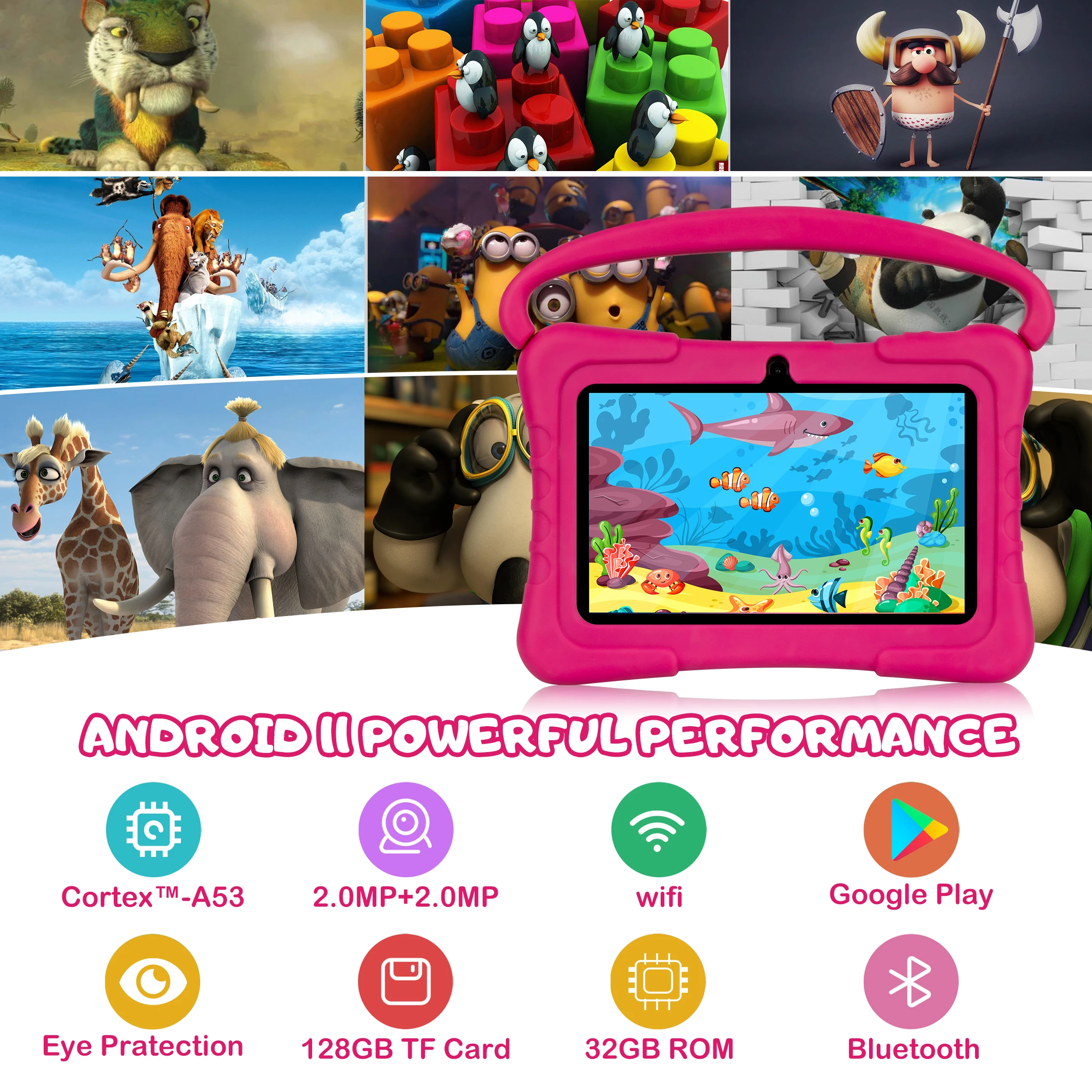 7 Inch Android 11 Quad Core Wifi Tablet PC Kids Learning Educational Gaming with Parental Control Fast Shipping Tablette Enfants