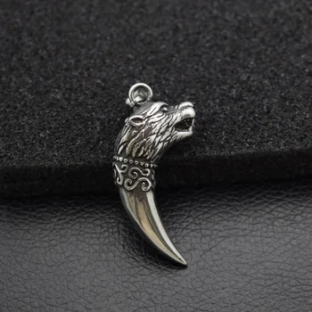 Collana Uomo Lupo Vichingo - Ciondolo Dente E Testa Di Lupo, Catena 70 Cm