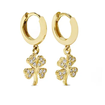 Gemnel 925 sterling silver daily fashion jewelry earrings 18k gold plated mini clover 18-karat gold diamond hoop earrings