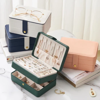 Hot Wholesale Earring Stud Jewel Case Gift Travel Jewellery Organizer Logo Velvet Jewelry Storage Pu Leather Jewelry Box