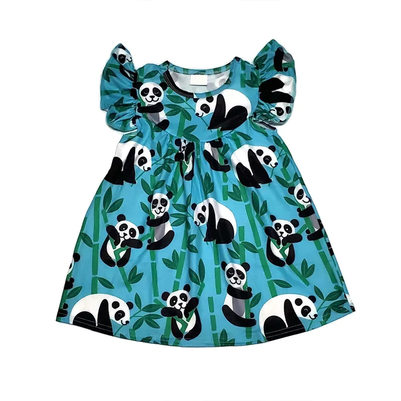 Organic Cotton Dress for Kids Customize Children's Clothing Girls Wholesale  Jersey Girl Dresses Ruffle Sleeve Children Dress