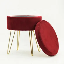 HStex Custom Folding Furniture Wholesale Round Footstool Makeup Stools Velvet pink Sofa Ottoman Modern Pouf Chair