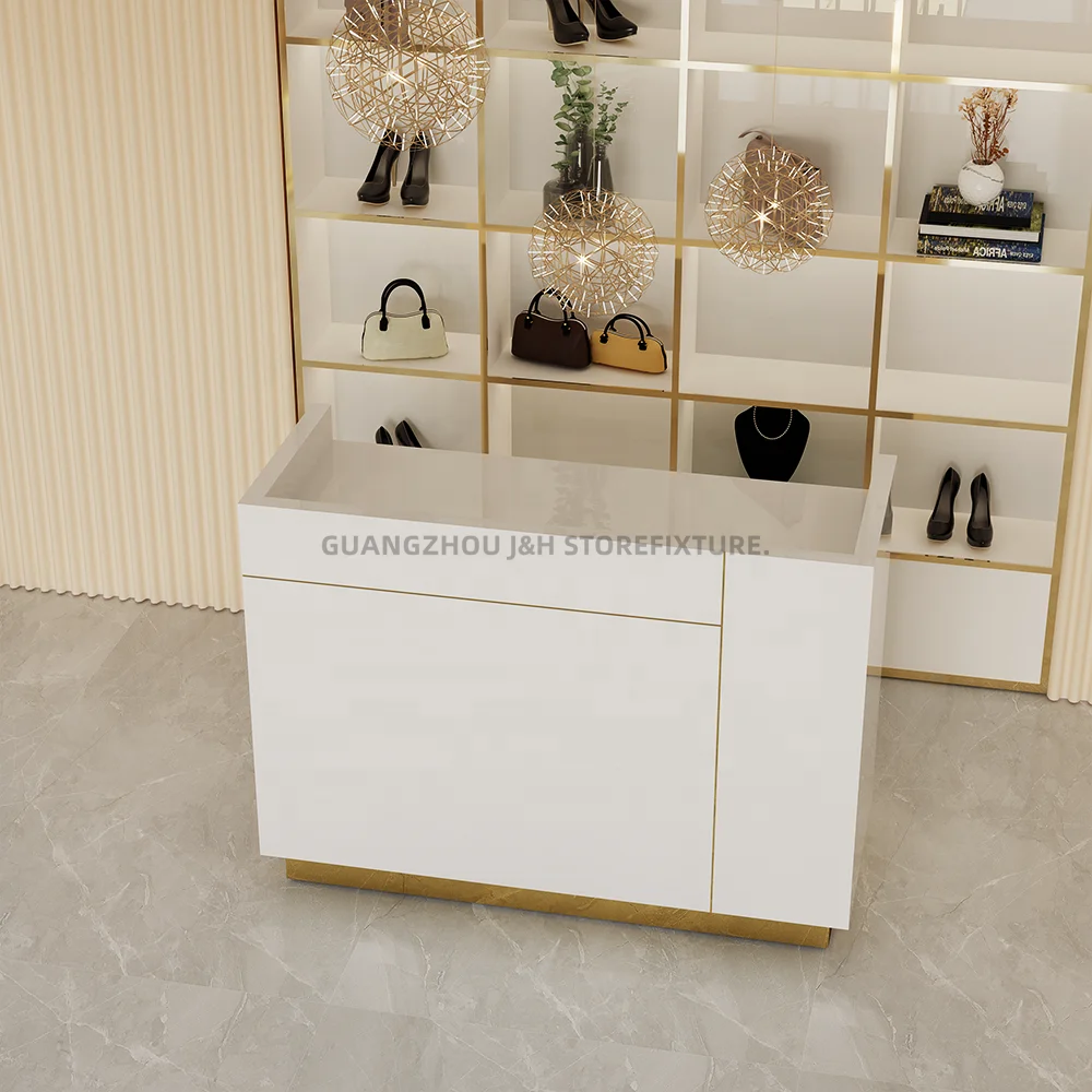 Simple Design Custom Checkout Counters Lingerie Shop Boutique Reception Desk White Mdf Retail Self Checkout Counter