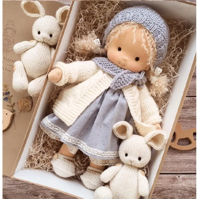 Waldorf style soft blonde long hair girl baby doll with 12 inch detachable handwork gifts waldorf doll