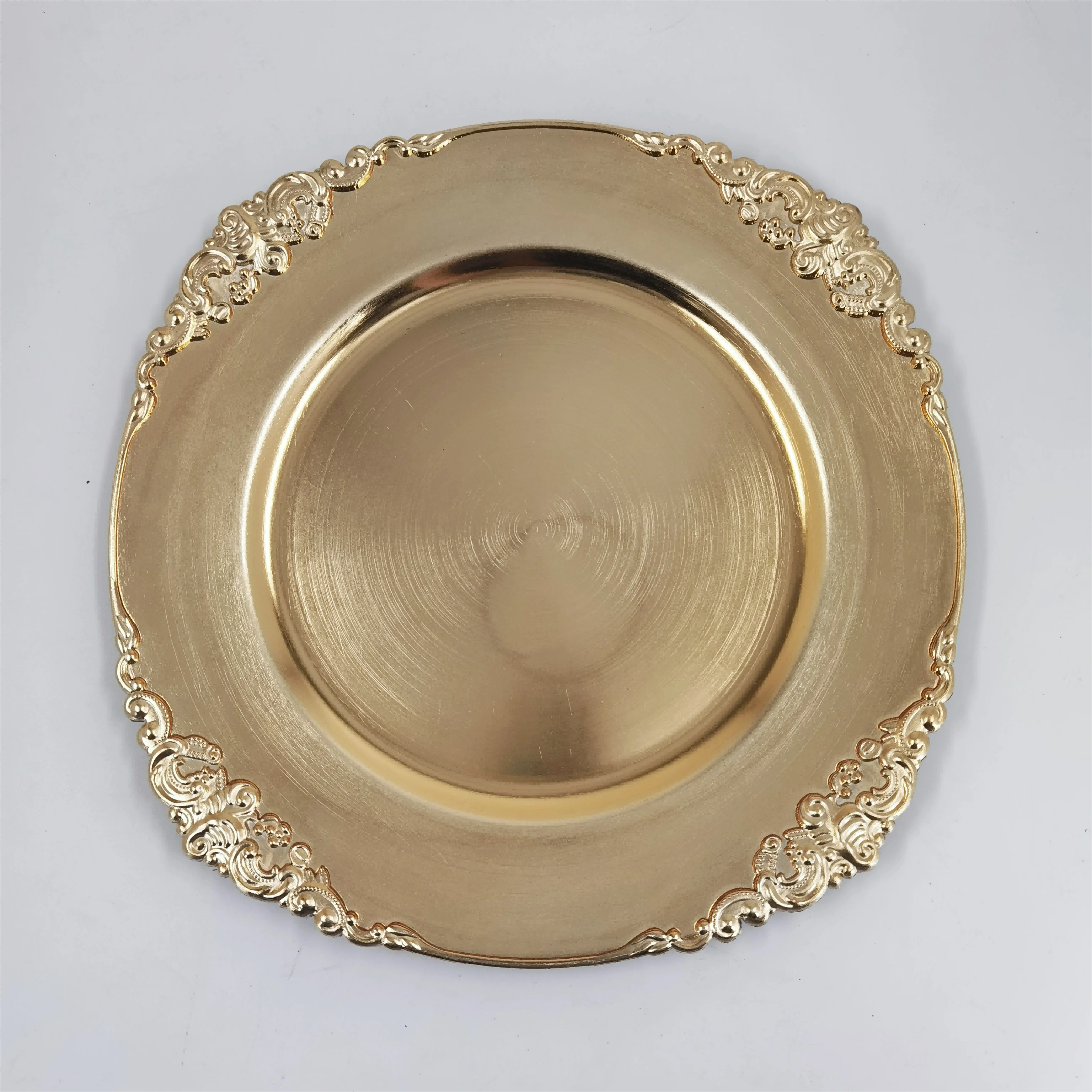 Baroque Style Design Wholesale Plastic Under Plates Antique Gold Silver