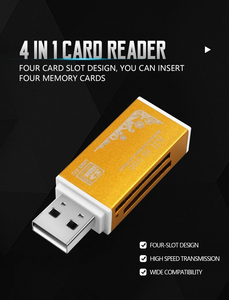 Multi Color Aluminum case USB2.0 Multifunctional Card Reader for SD/ TF/MS/M2 4 in 1 OTG Card Reader