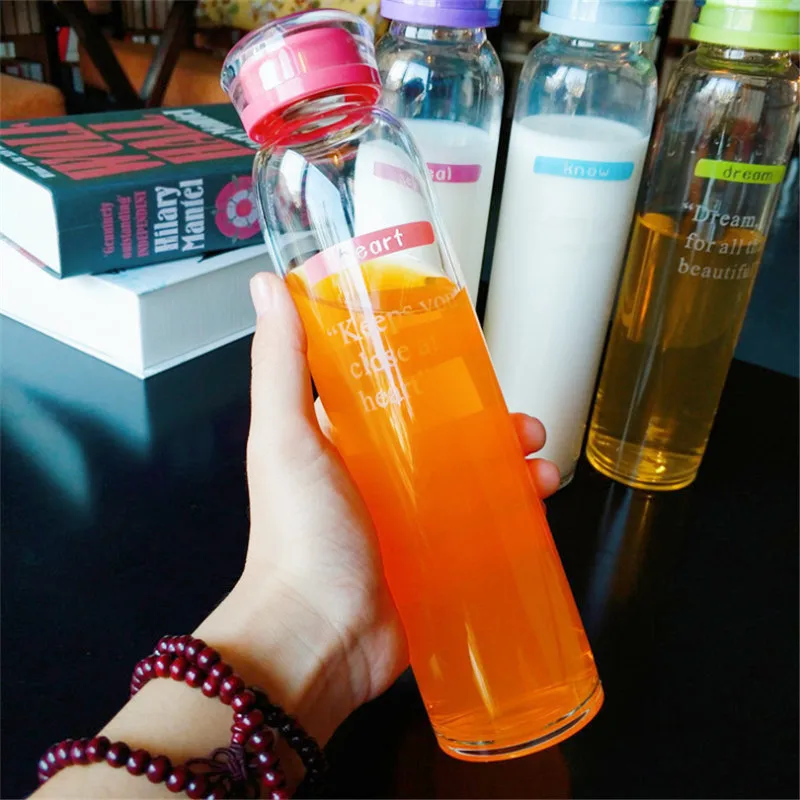 Colorful Printed Logo Big Size Custom Sports Unbreakable High Borosilicate Drinking Juice Glass Water Bottle