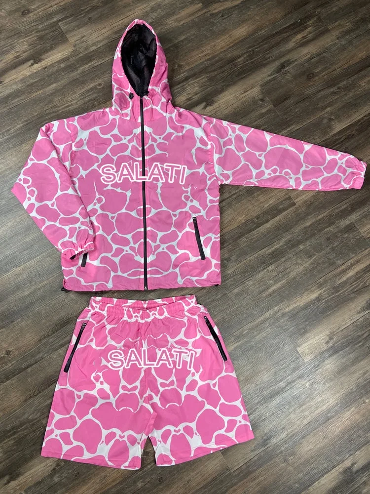 Custom Joggers Sport Short Nylon Tracksuit Full Zip Hoodie Set Waterproof Two Piece All Over Print Men Windbreaker Short Set gallery 2