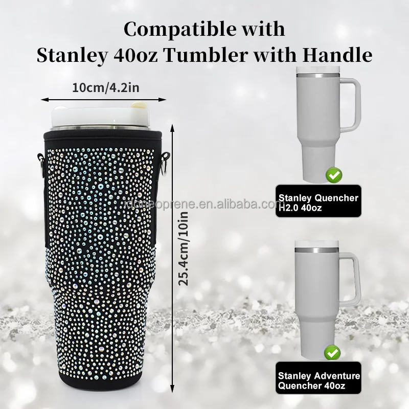 Neoprene Sparkling Bling Rhinestone 40 Oz Tumbler Cup Water Bottle ...