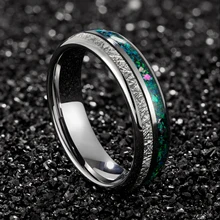 Ouyuan Jewely 6mm Dome Silver Plated Men Tungsten Carbide Ring With Meteorite Opal Inlay Wedding Band Comfort Fit