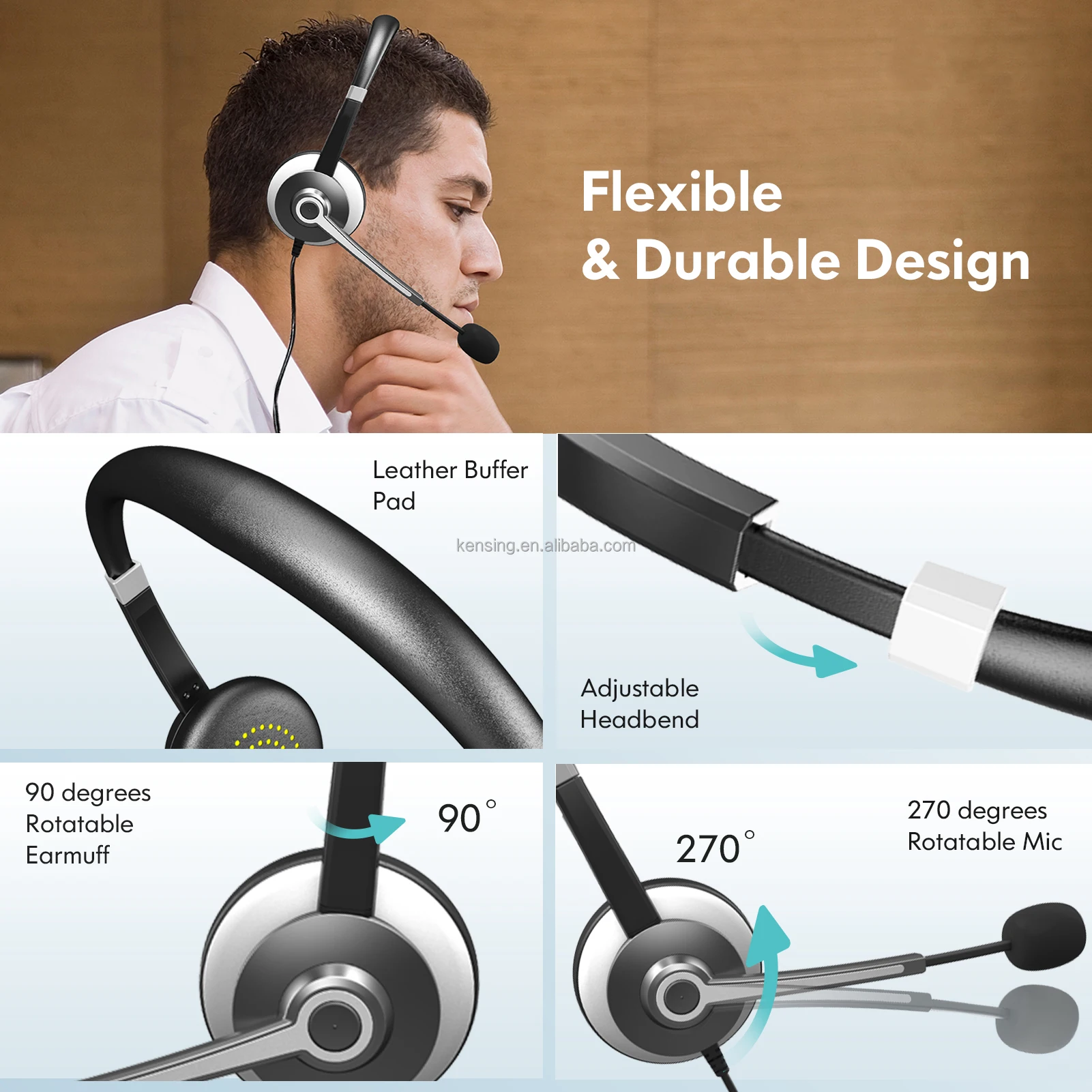 Wired USB Headset Office Computer Headset Headband Call Center Telephone Headset with Microphone and Noise Cancelling Microphone