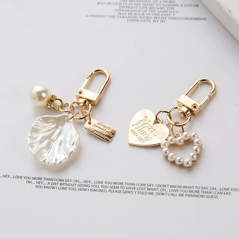 Gold Metal Letter Shell Conch Pearl Keychain Cute Heart Ornament Charm ...
