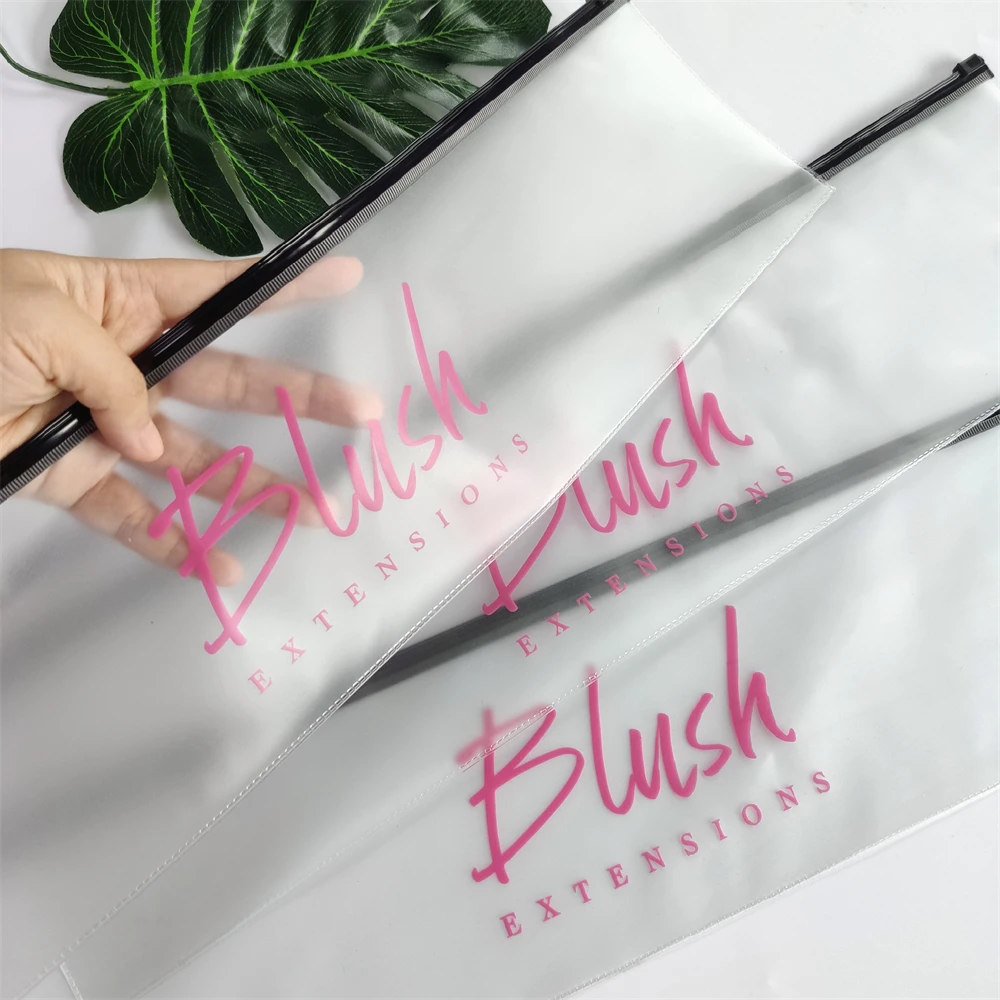 Thick Custom Clear Frosted Plastic Zipper Bags For Hair Extensions,Wig