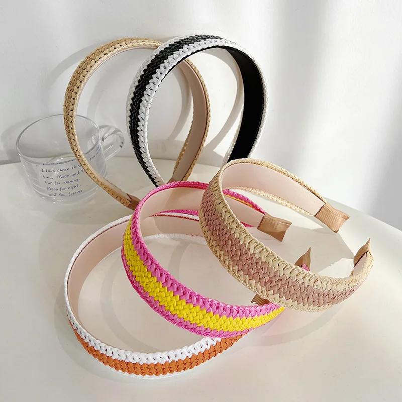 New Hot Selling Flat Headband Handmade Braided Hairbands Raffia Headband Wide Buy Raffia