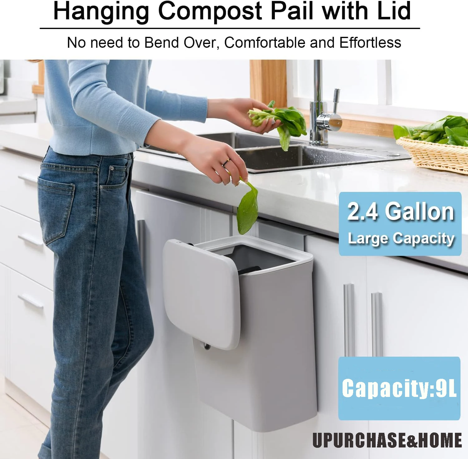 2.4 Gallon Kitchen Compost Bin For Counter Top Or Under Sink Hanging ...