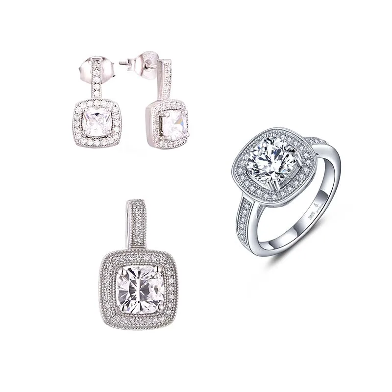 Qx Women Luxury 925 Silver Purple Earrings Ring Pendant 3 Piece Sets