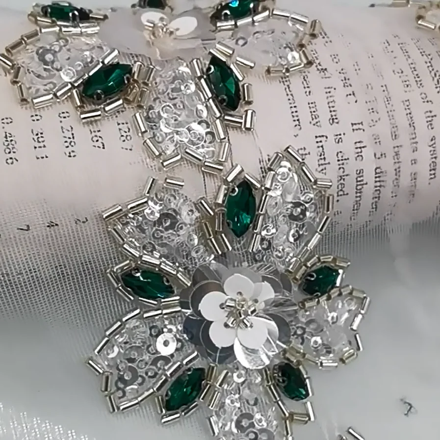 Блестящая кружевная лента ручной работы ширина 7 см Цветочные бусины блестки штрих-код Тюлевая сетчатая отделка для одежды воротник