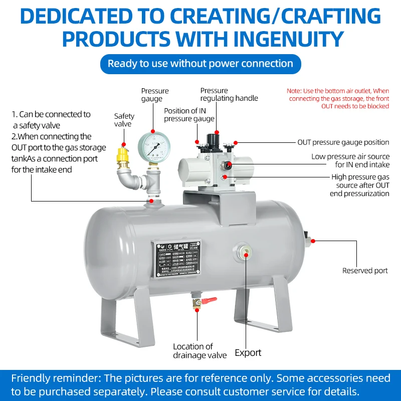 VBAT010A Pressure Booster Regulator Compressor Air Pneumatic Booster Valve Complete air Pressure Booster Pump with 10L tank