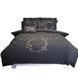 Embroidered Hotel Duvet Cover Bed Sheets 100% Polyester Bedding Set