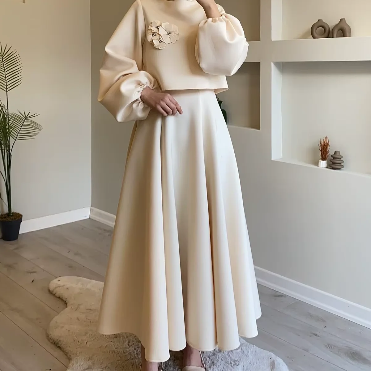 Wholesale Whole Fashion Elegant Modest Islamic Clothing Two-Piece Muslim Women Casual hirt Floral Lantern leeve Loose Dress et,2 Pieces Wholesale Whole Fashion Elegant Modest Islamic Clothing Two-Piece Muslim Women Casual hirt Floral Lantern leeve Loose Dress et,2 Pieces