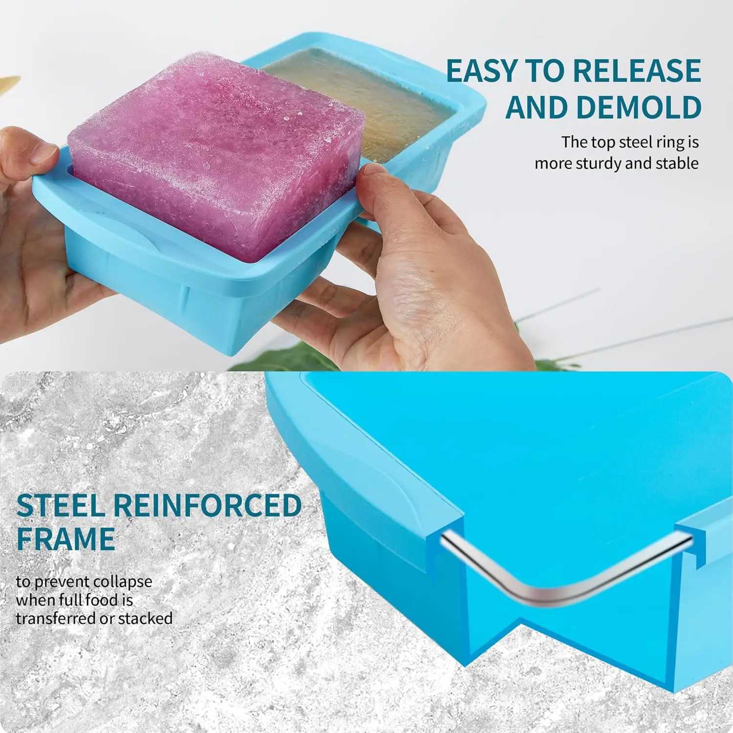 Large 1-2 Grids Rectangle Silicone Freezer Container with Lid Kitchen Baking Cake Tools for Freezing Soup Sauce Ice Cube Tray factory