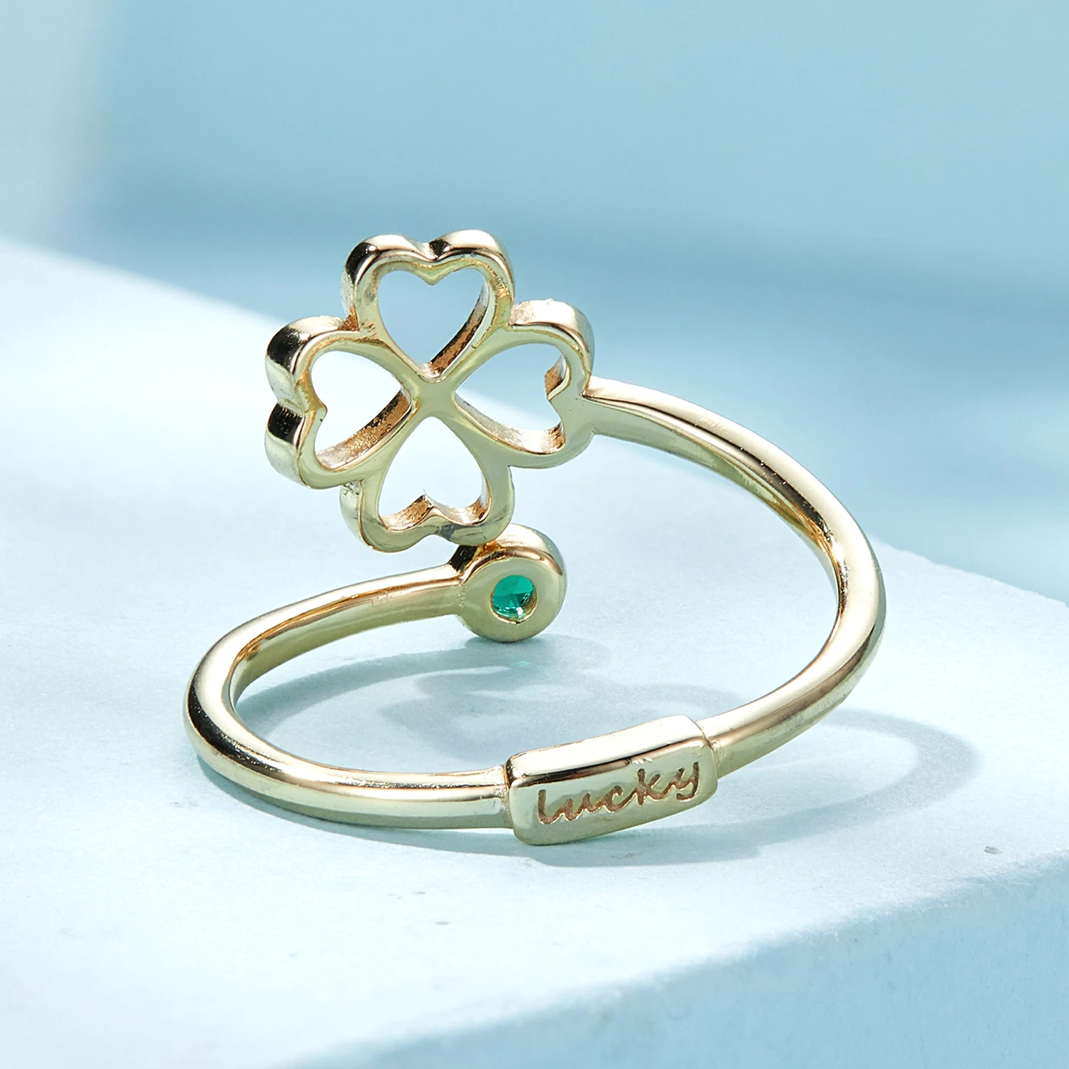 925 Sterling Silver Adjustable Clover Ring for Women Open Leaf 