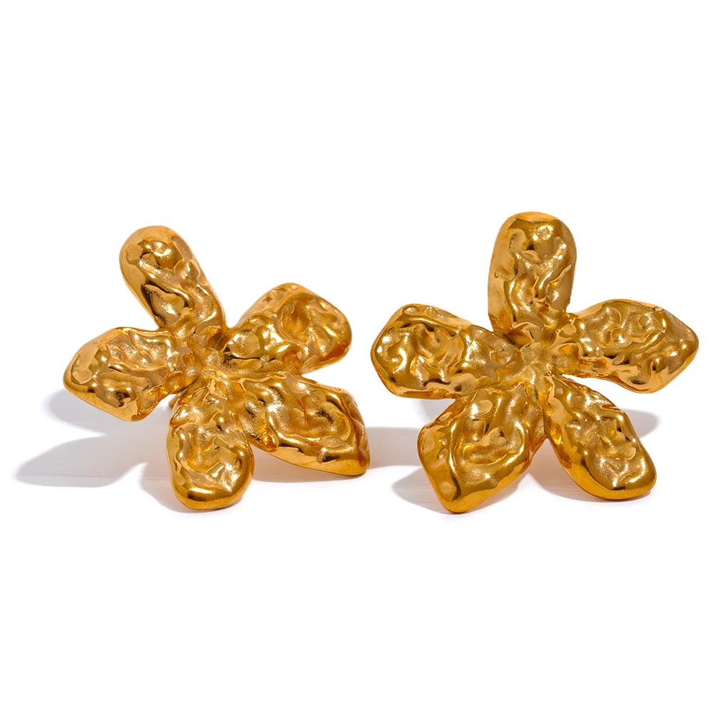 JINYOU 824 New Stainless Steel Flower Metal Cast Stud Earrings Gold Texture  Popular Jewelry Attractive Women Accessories Gift
