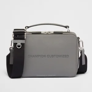 Custom Logo Saffiano Leather Men's Crossbody Messenger Bag Zip Square Shoulder Pack with Logo for Men