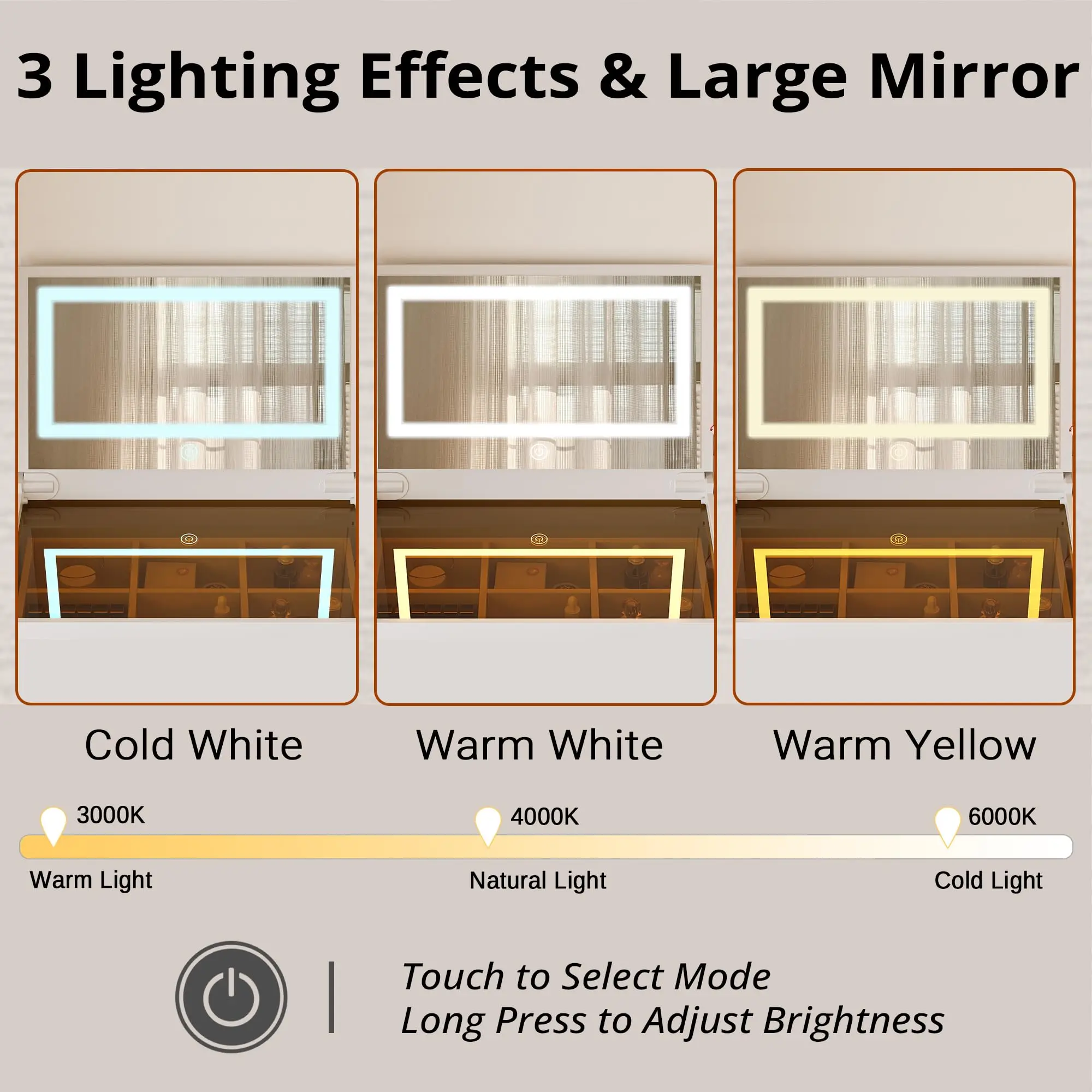 3 in 1 Vanity Desk with Plip Top Mirror Glass Top Dressing Table for Sale Mini China Dressing Table Vanity Con Luz Led