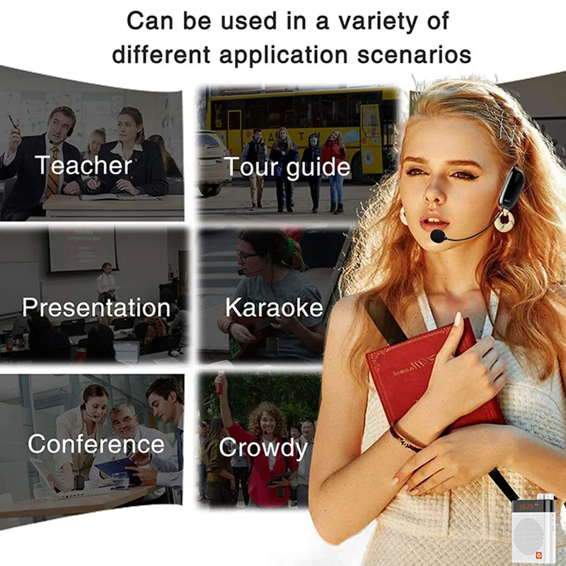 Беспроводной портативный обучающий усилитель, усилитель голоса с микрофоном для гида и портативного учителя