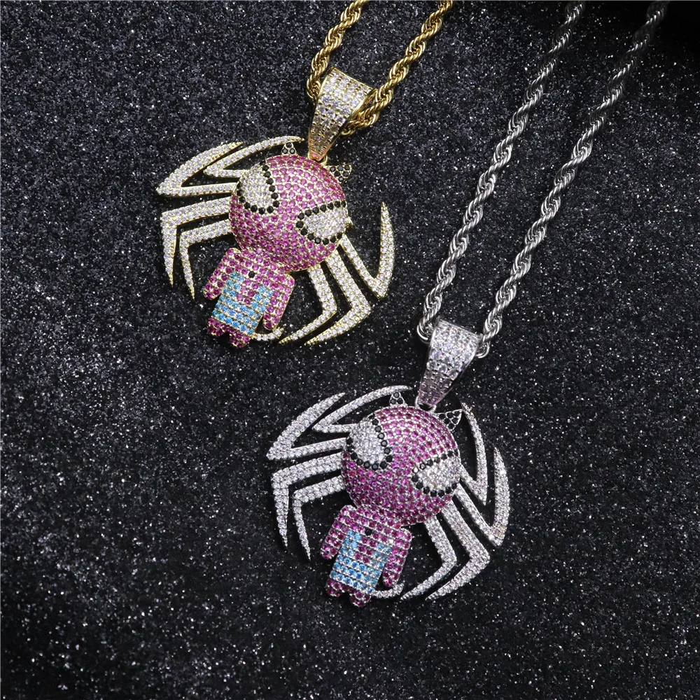 Wholesale Cartoon Jewelry Necklace Iced Out Spider Man Cubic