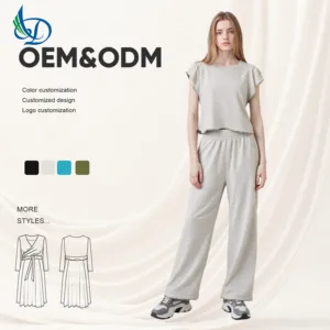 Wholesale Customized Women's Gray Cotton Sports Suit, Quick Drying and Breathable, Suitable for Sports and Daily Wear