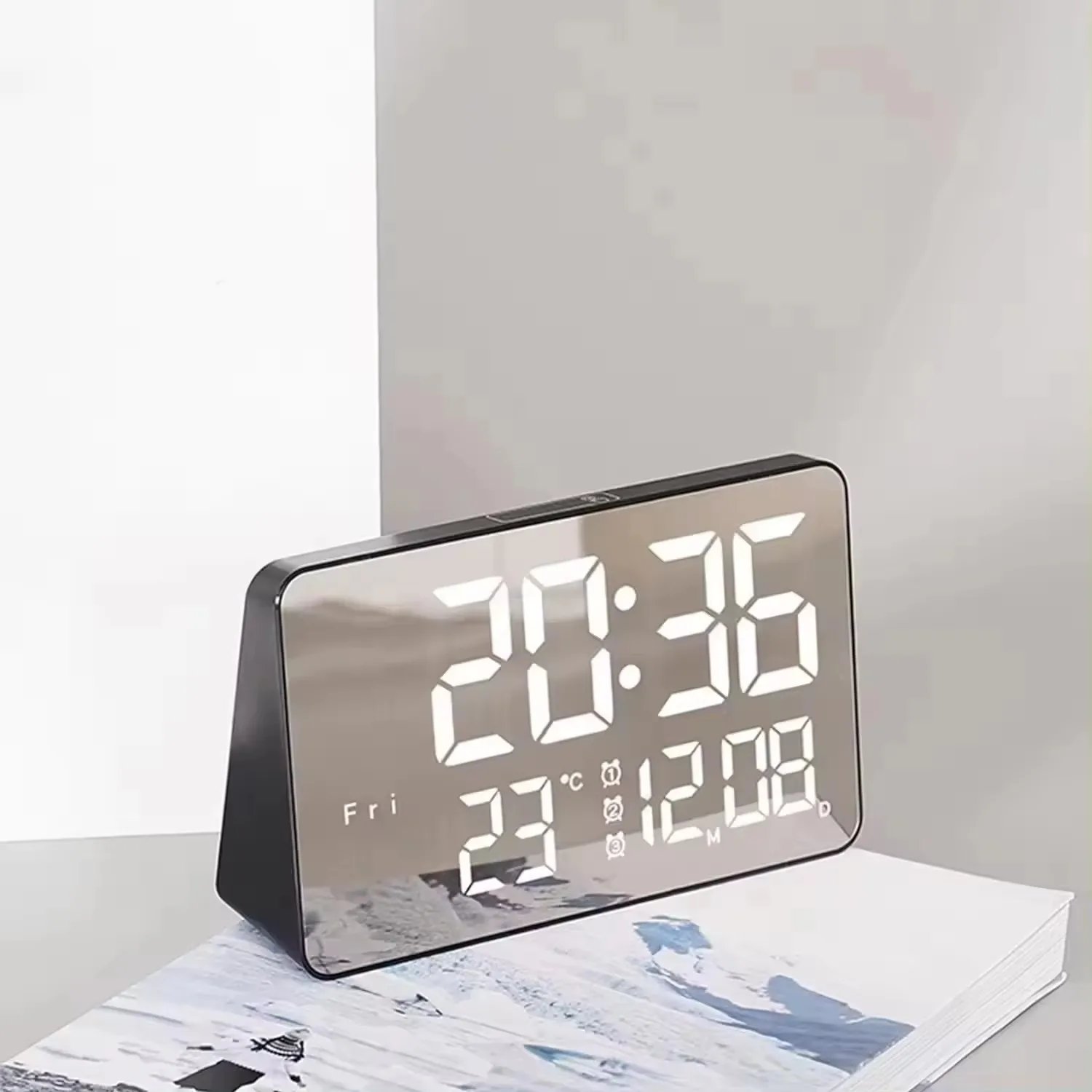 Lovely Funny Cheap Big Indoor LED Mirror Alarm Clock Digital Snooze Table Clock Electronic Time Home Decoration Clock