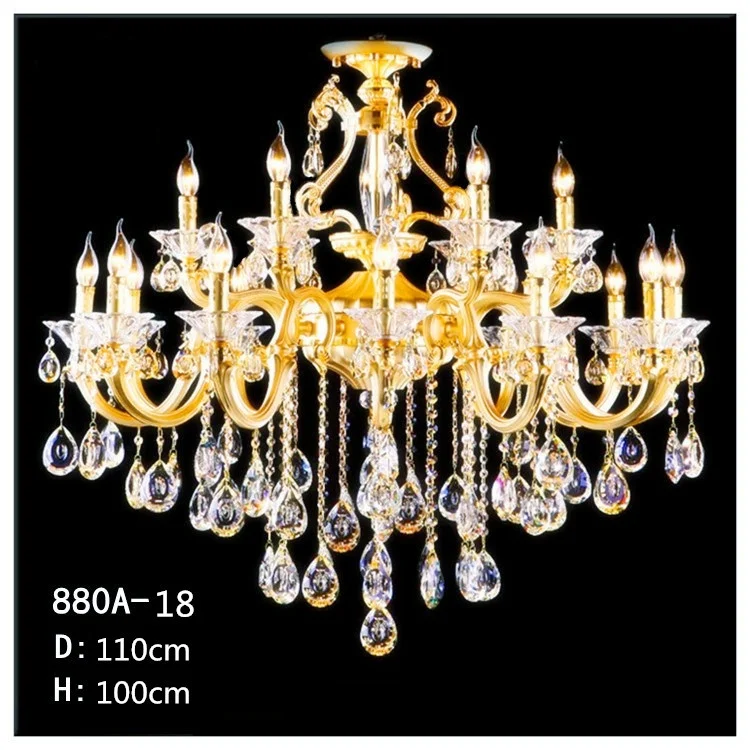 Kronleuchter im europäischen Stil mit Gold- und Kristallelementen für das Wohnzimmer, französisch-vintage, für Villen, Hotels und Ausstellungsräume, luxuriös, großformatig, direkt ab Glasfabrik