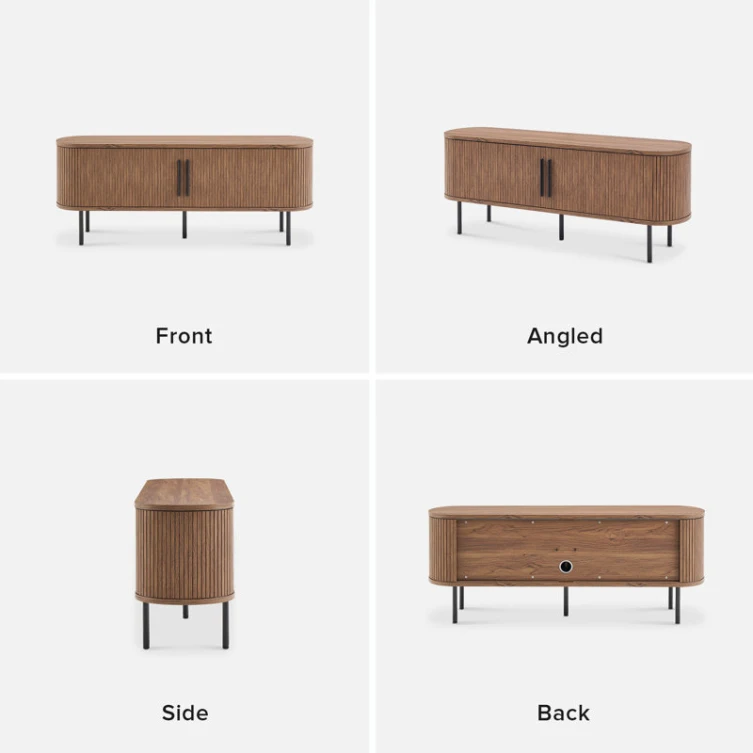 Factory Direct Brown Oak Rounded Curved Edges Tambour Door Media Console TV Cabinet Stand
